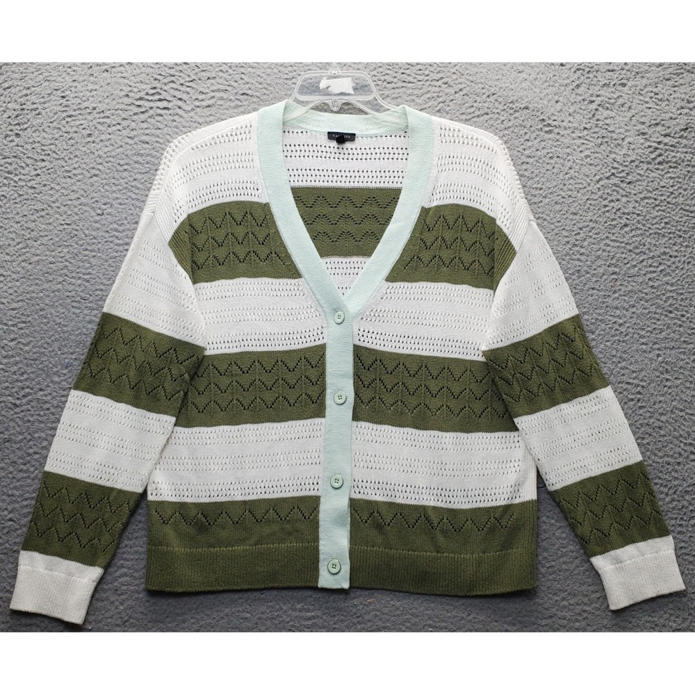 Talbots Cardigan Sweater Womens L Multi Striped Knit Long Sleeve Button Front